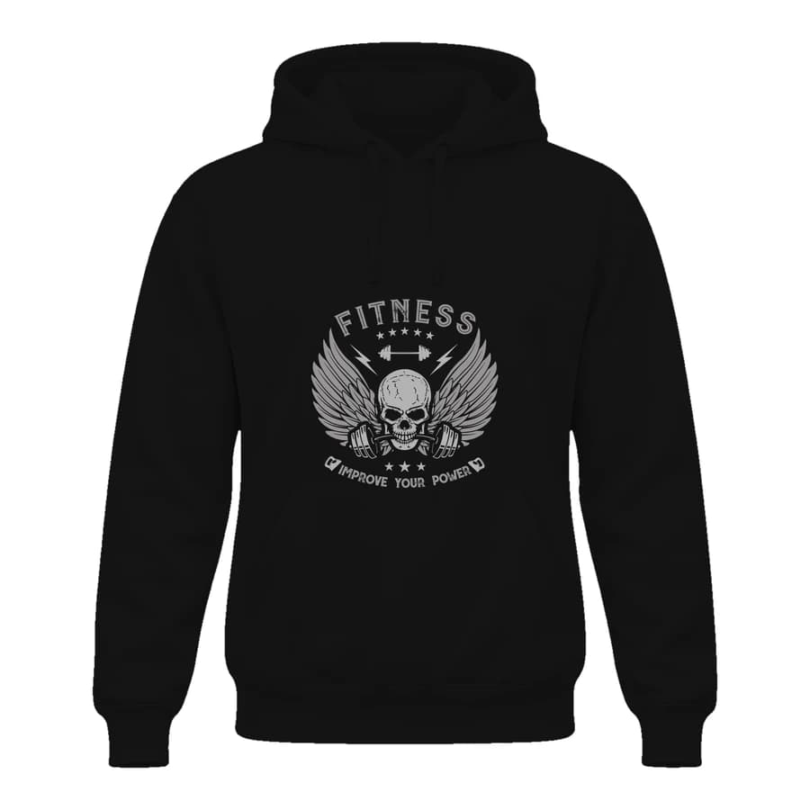 Hoodie — Fitness · Toujours plus fort — Devant — Noir